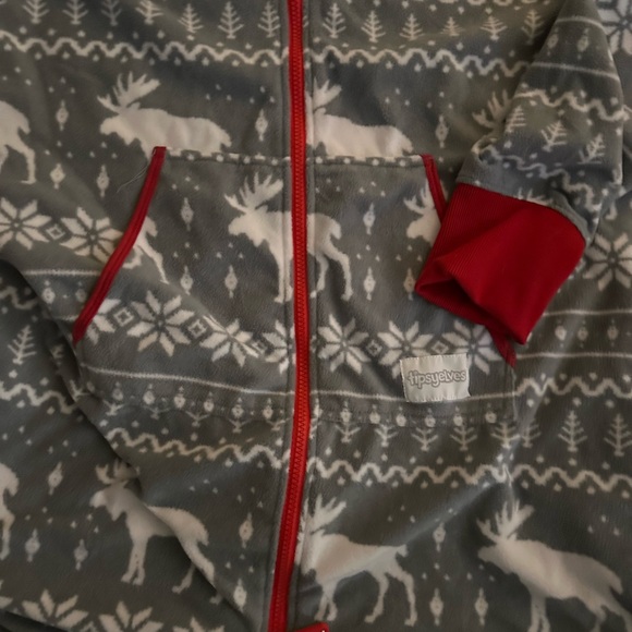 Tipsy Elves Gray and Red Men's Onesie - Picture 3 of 5